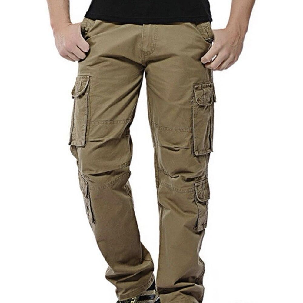 Mens Cargo Pants 33 Khaki Tactical Utility Work Hiking Cotton Nwt
